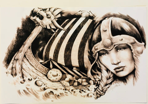 Micah Holland Viking Woman with Ship Artist Print