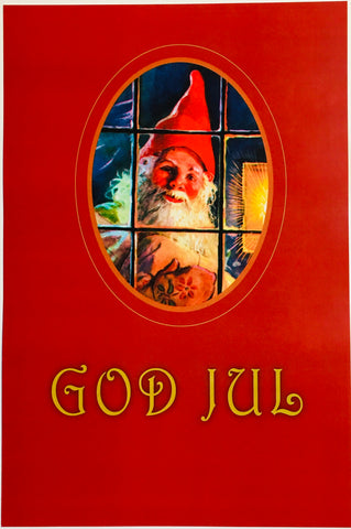 God Jul Tomte in Window Artist Print