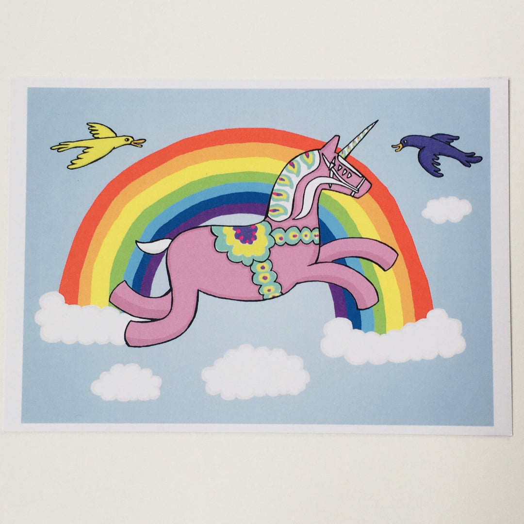 Post card, Karin Didring Unicorn Dala horse