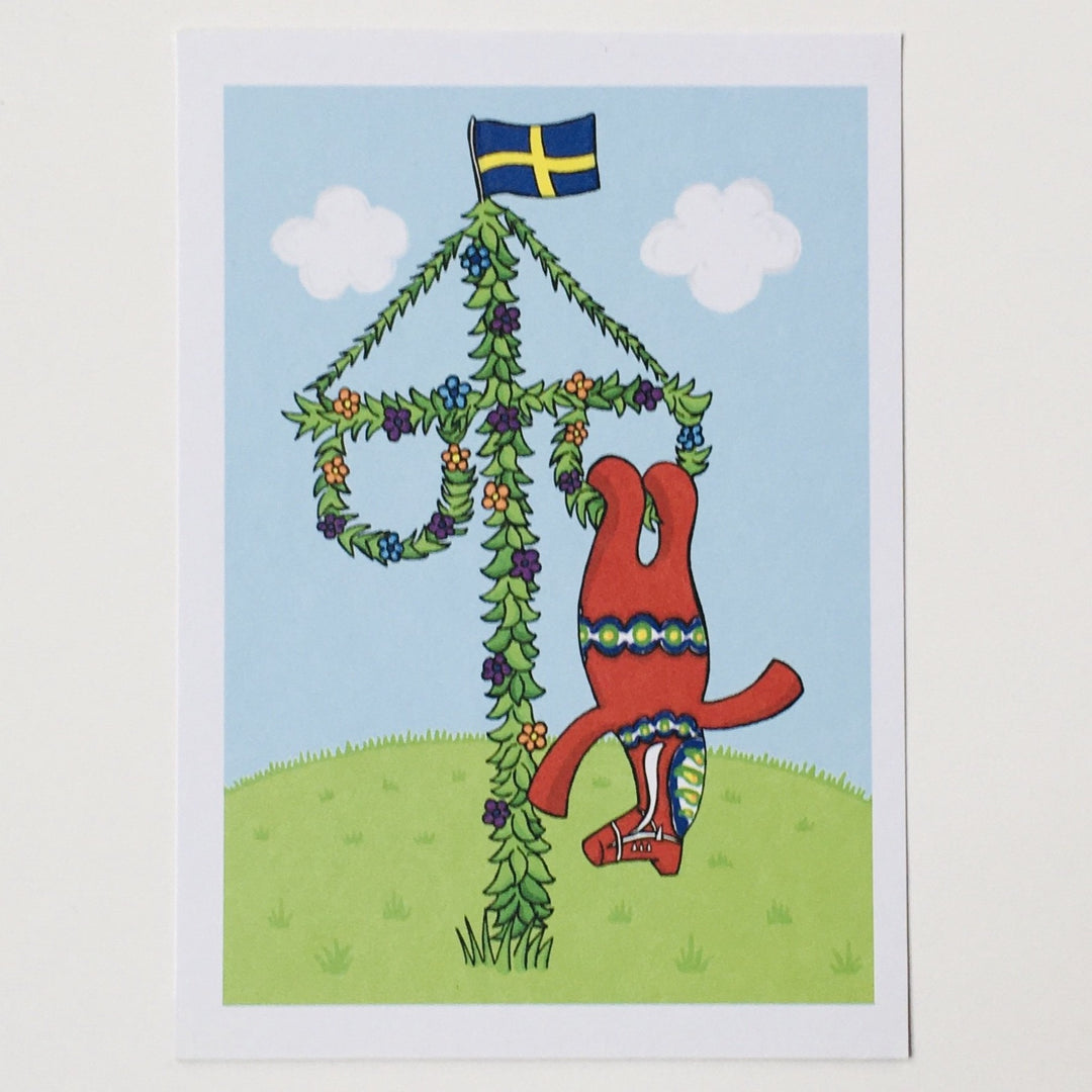 Post card, Karin Didring Dala horse on Maypole