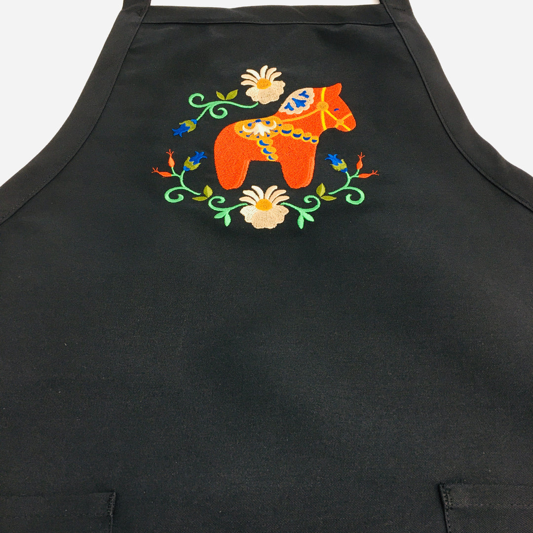 Apron - Embroidered Dala Horse & Flowers