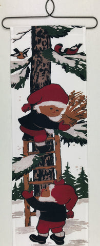 Christmas Tomte climbing tree Fabric wall hanging