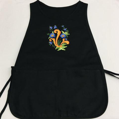 Smock style Apron - Embroidered Rosemaling