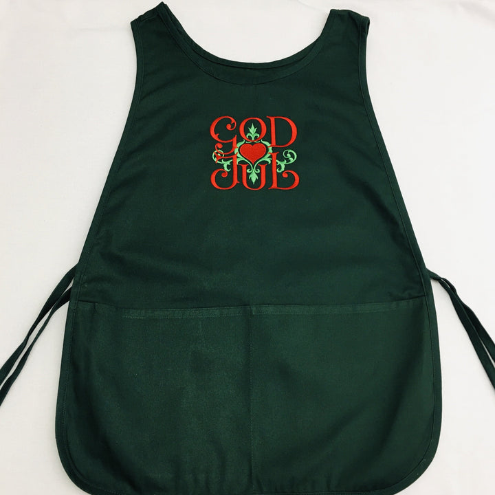 Smock style Apron - Embroidered God Jul scroll on green