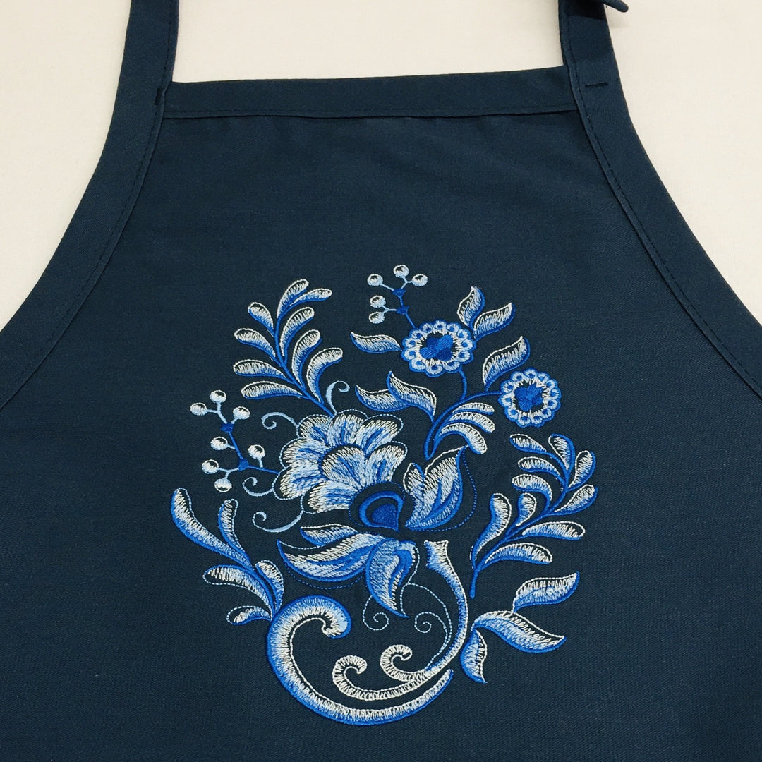 Apron - Embroidered Blue Floral