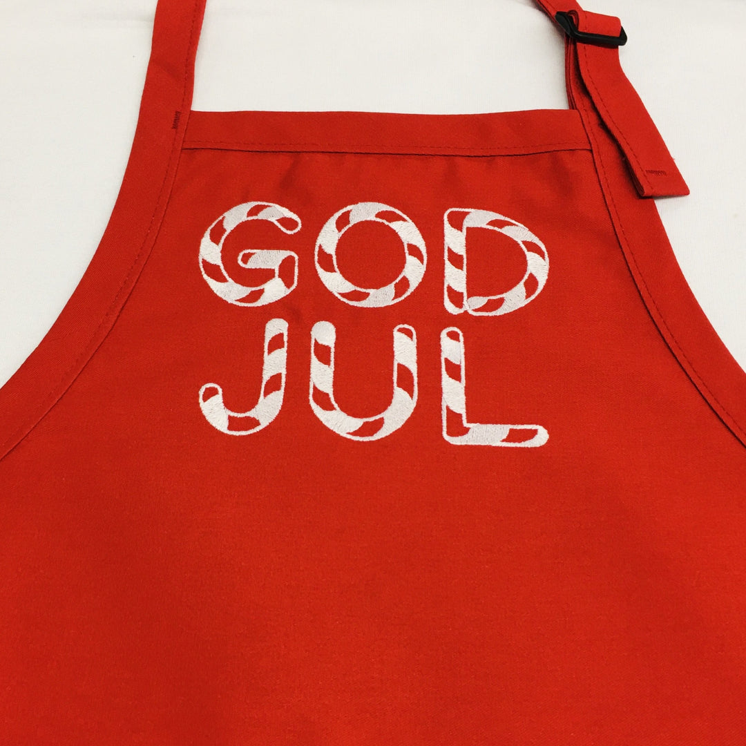 Apron - Embroidered God Jul Candy Cane