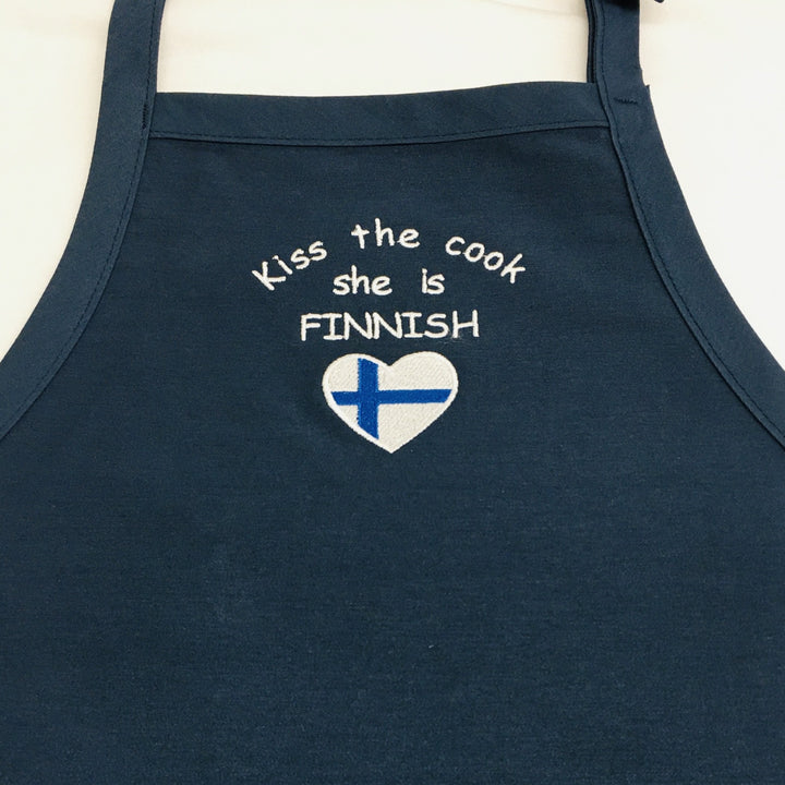 Apron - Embroidered Kiss the Cook she is Swedish, Finnish, Norwegian or Danish