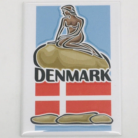 Rectangle Magnet, Denmark Flag with Mermaid
