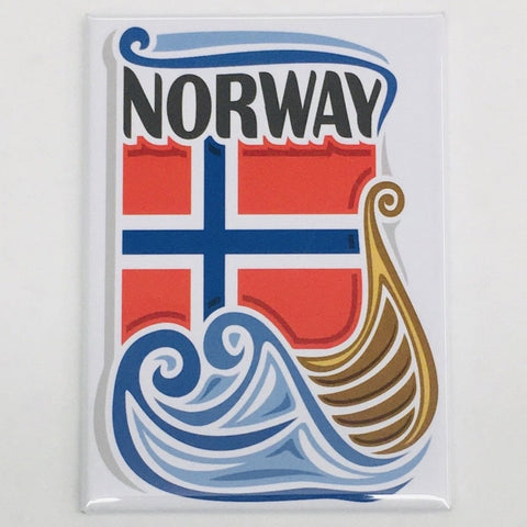 Rectangle Magnet, Norway Flag with Viking Ship