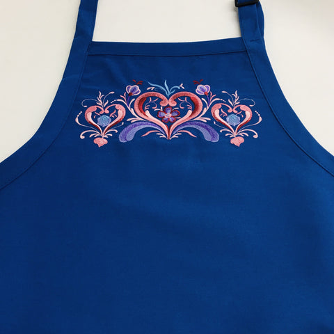 Apron - Embroidered Rosemaling Hearts