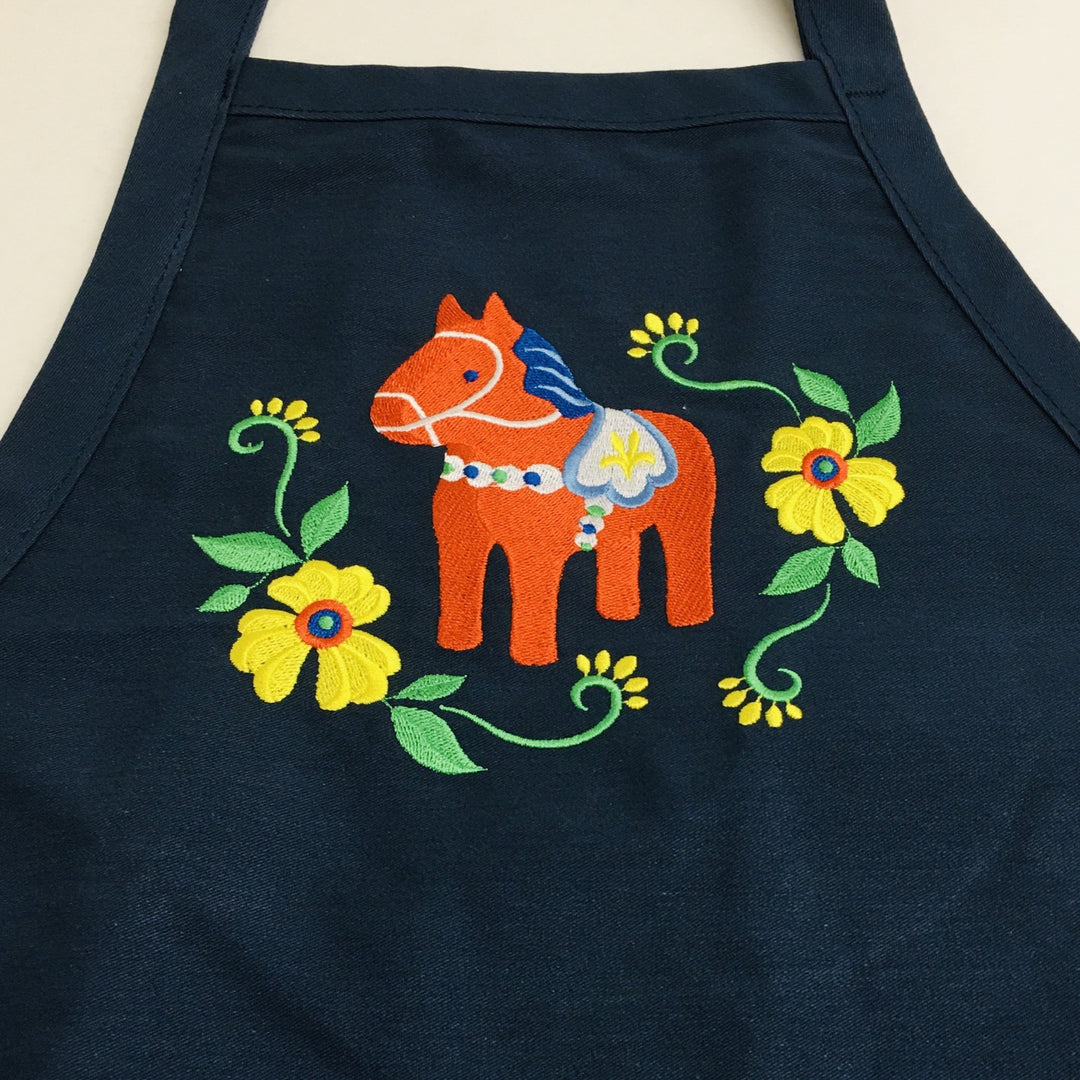 Apron - Embroidered Dala Horse & Flowers