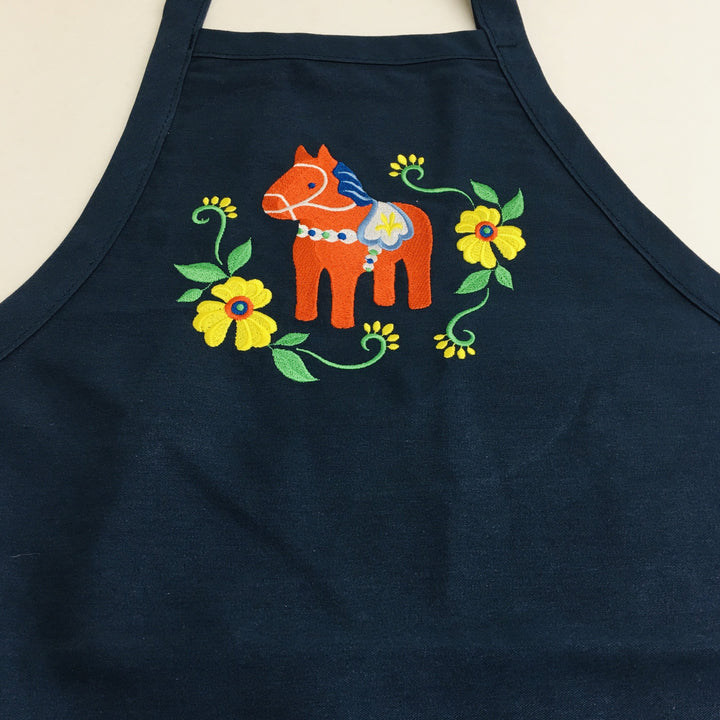 Apron - Embroidered Dala Horse & Flowers