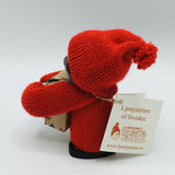 Swedish tomte boy with face mask holding gift