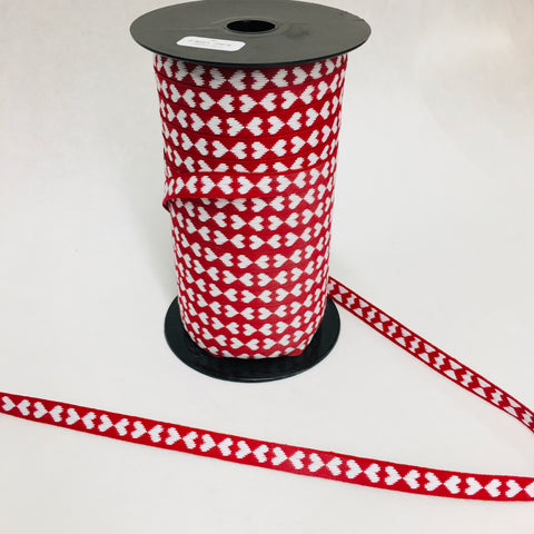Fabric Ribbon Trim by the yard - Red with white hearts