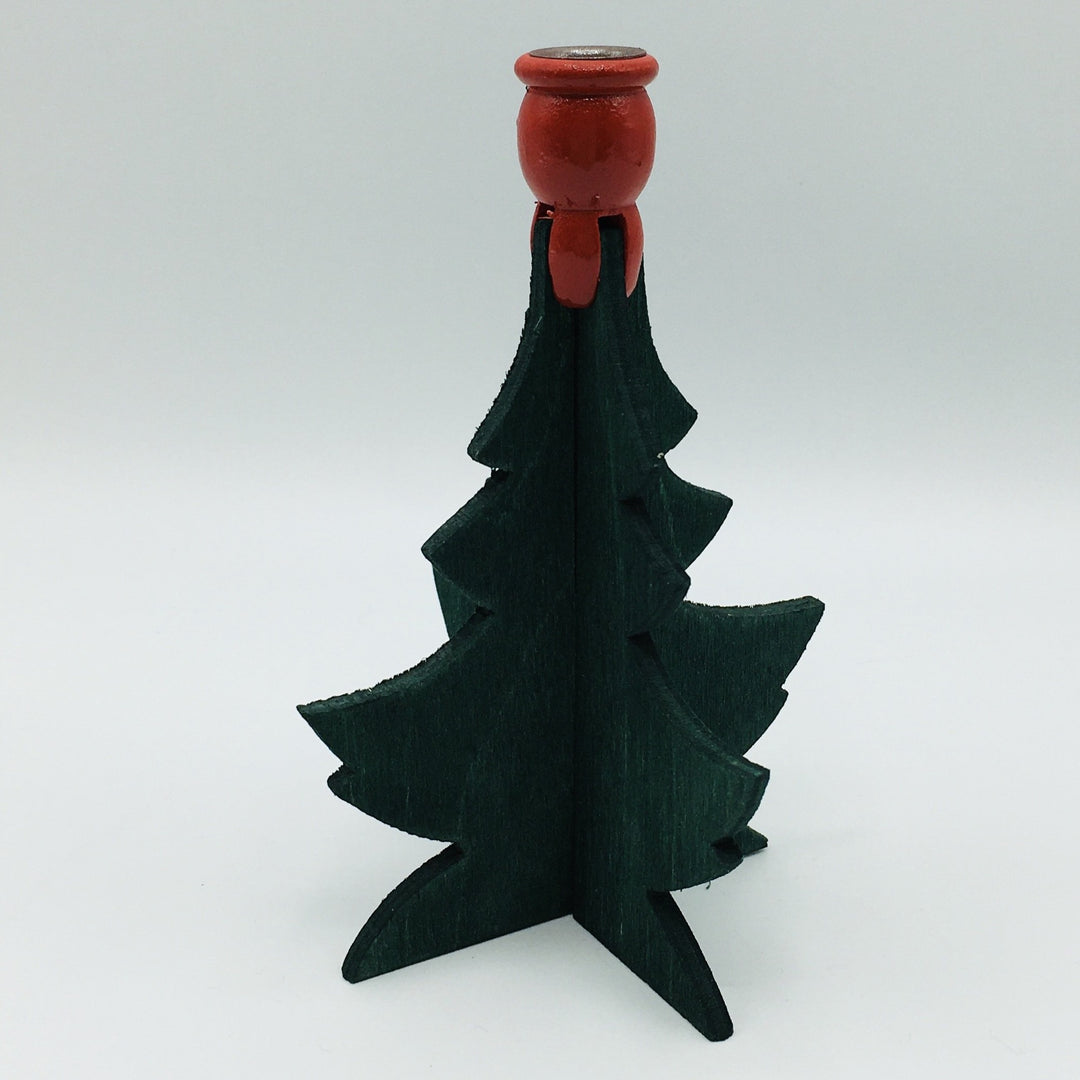 Green Wood Tree Candle Holder