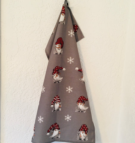 Dish Towel - Gnomes & Snowflakes on Grey