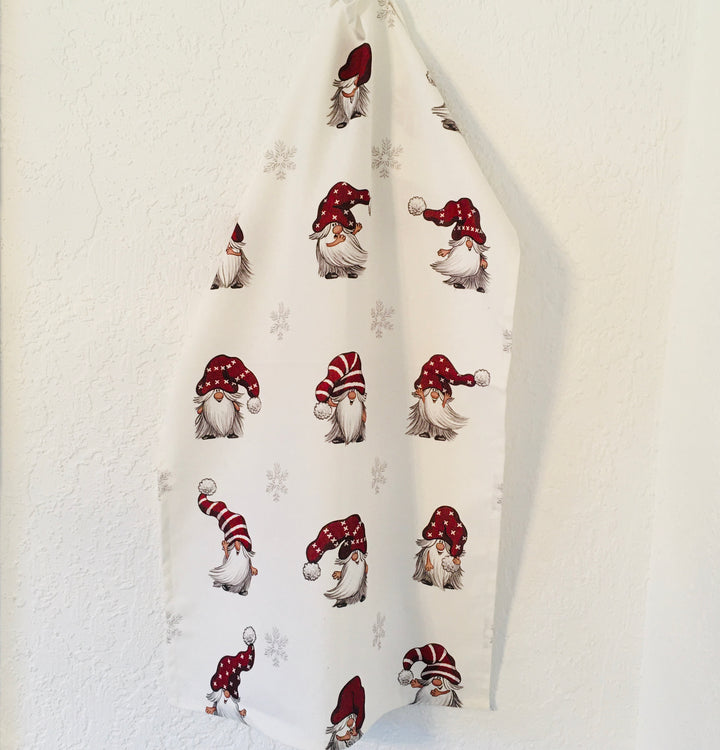 Dish Towel - Gnomes & Snowflakes on White