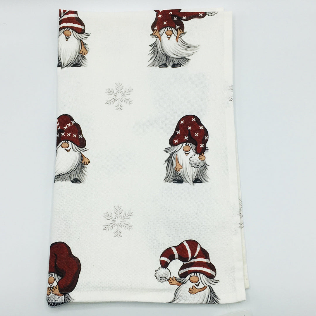 Dish Towel - Gnomes & Snowflakes on White