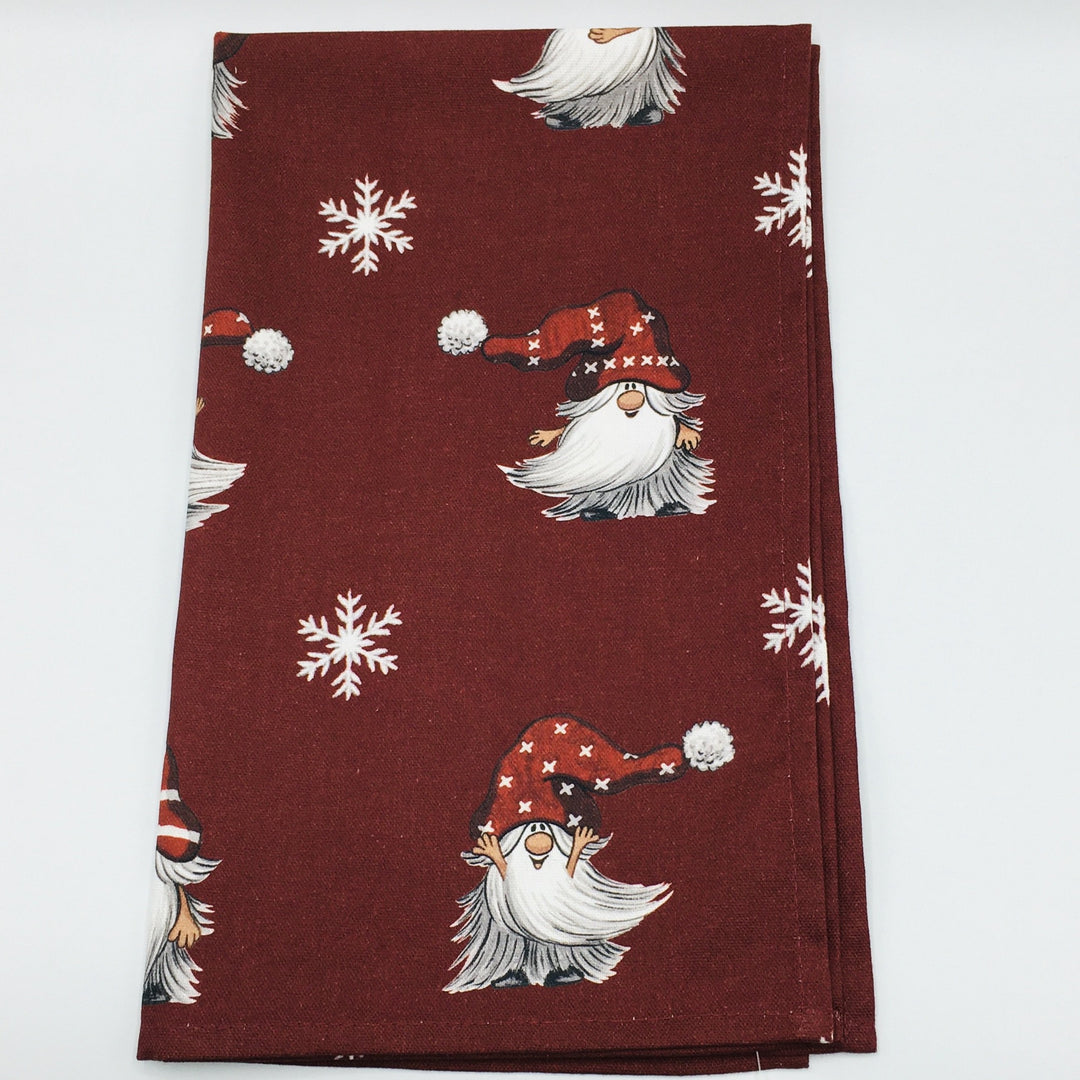 Dish Towel - Gnomes & Snowflakes on Burgundy