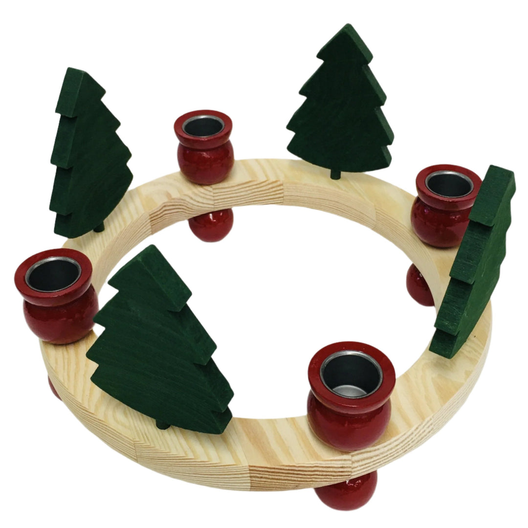 Wooden Candle Holder with Green Trees