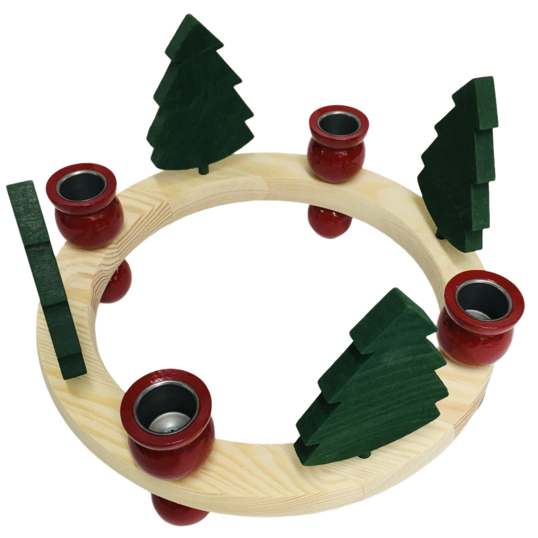 Wooden Candle Holder with Green Trees