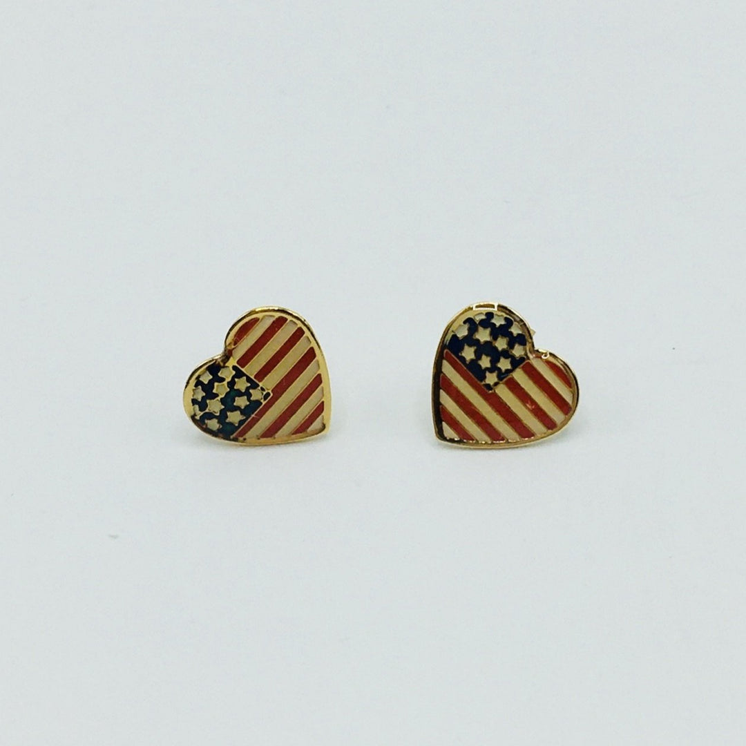 USA Flag Heart Earrings - Posts or Hooks