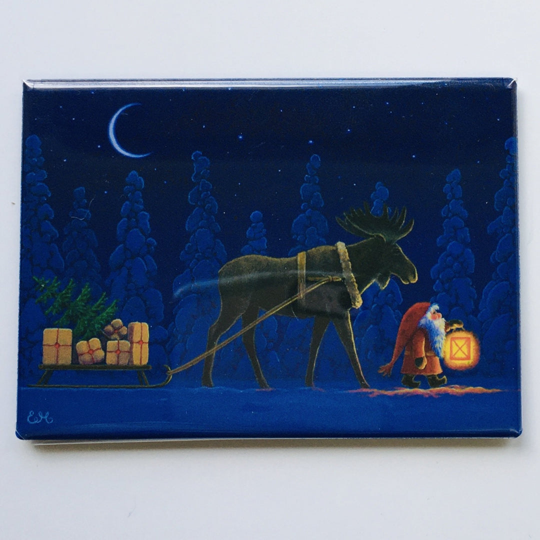 Rectangle Magnet, Eva Melhuish Moose pulling sled