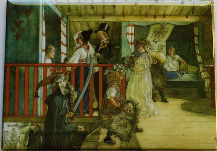 Rectangle Magnet, Carl Larsson Name Day at the Storage shed