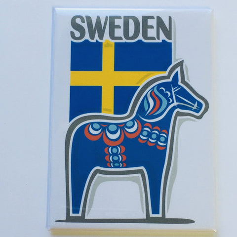 Rectangle Magnet, Sweden Flag with Dala Horse