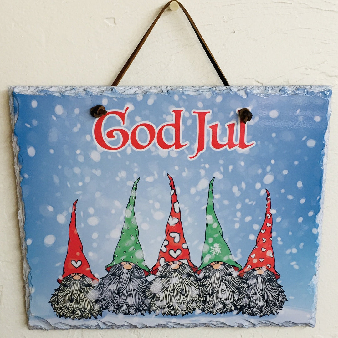 Slate Wall Hanging - God Jul Gnomes