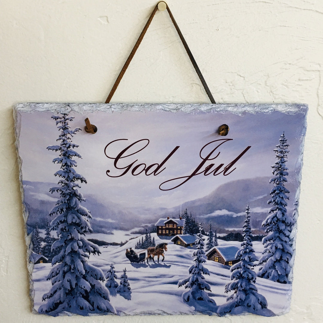 Slate Wall Hanging - God Jul Sleigh