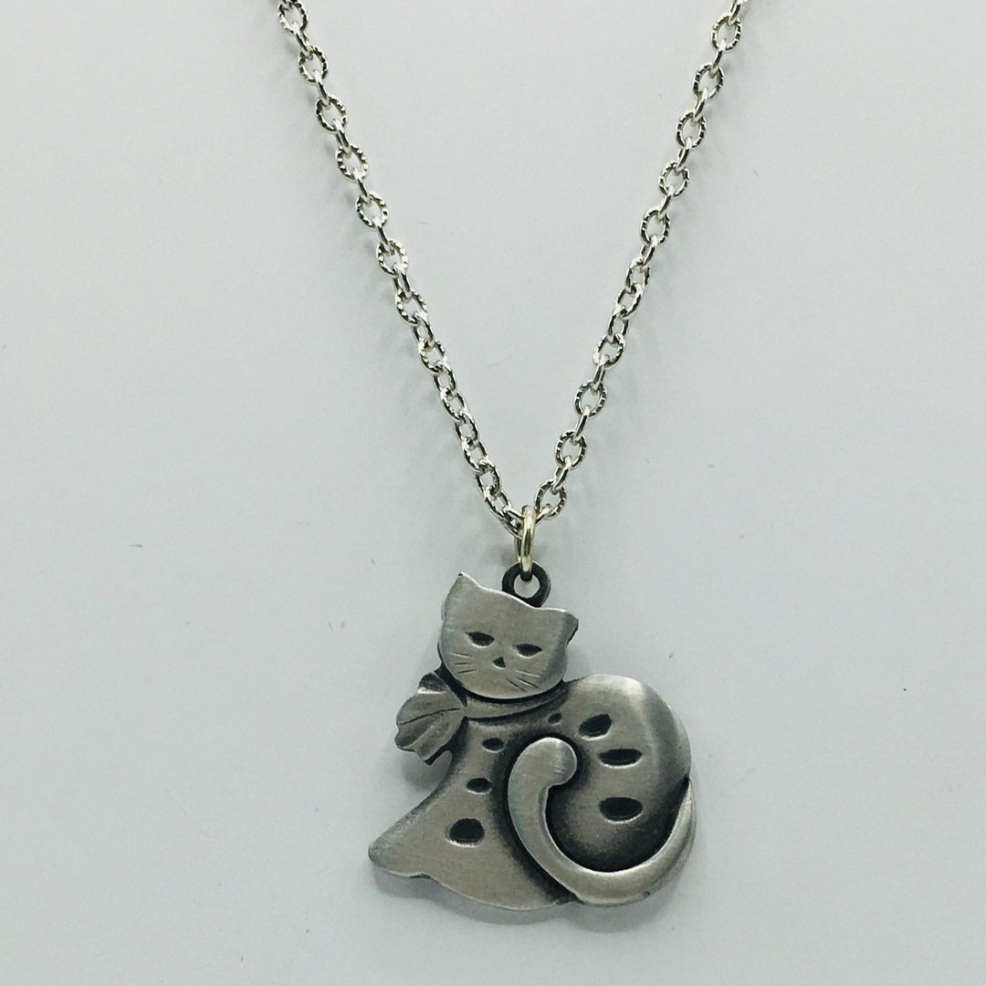 Swedish Pewter Cat Pendant Necklace