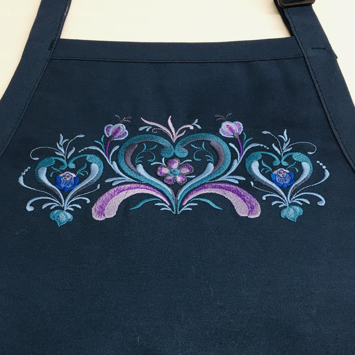 Apron - Embroidered Rosemaling Hearts