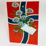 Norwegian Happy Birthday Card -  Norway Flag with Daisies