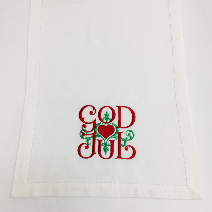 God Jul Scroll Embroidered on 52" Runner