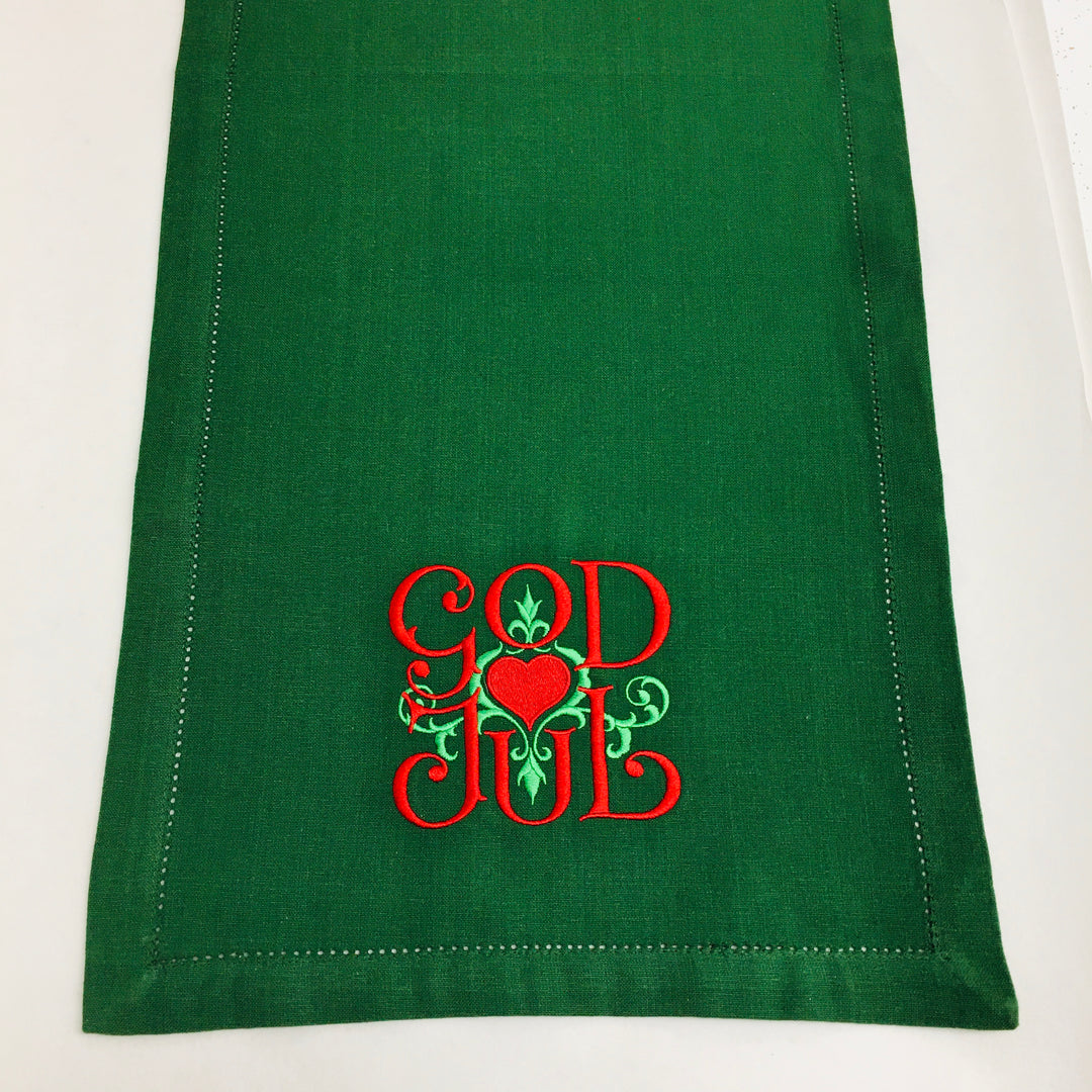 God Jul Scroll Embroidered on 52" Runner