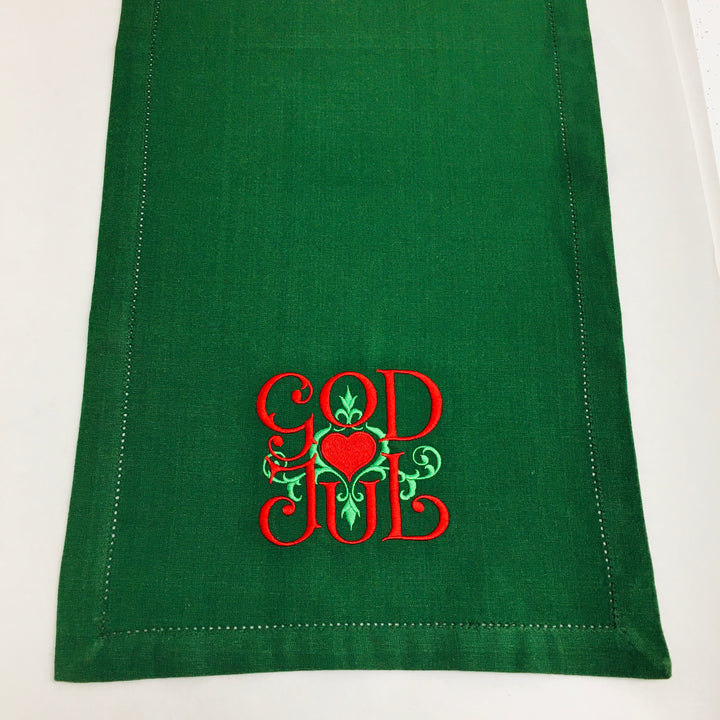 God Jul Scroll Embroidered on 52" Runner