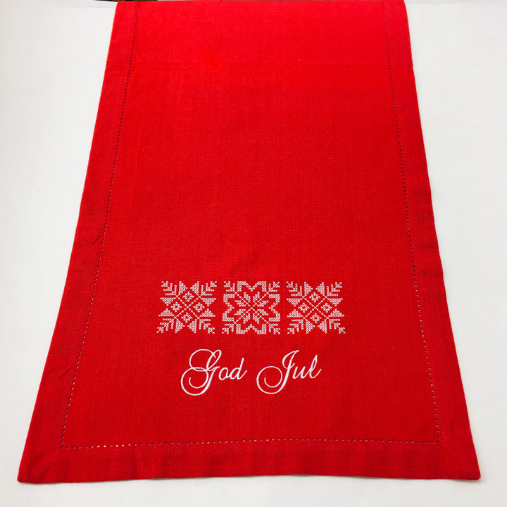 God Jul Snowflakes Embroidered on 36" Runner