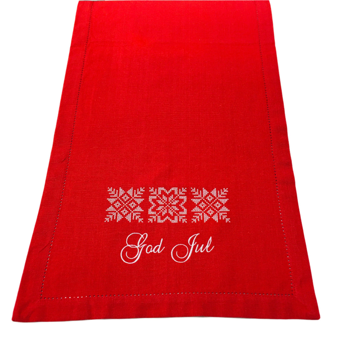 God Jul Snowflakes Embroidered on 52" Runner