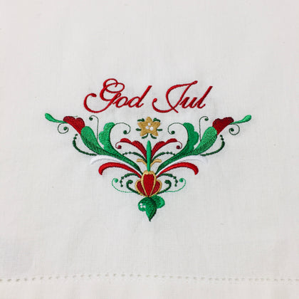 God Jul Rosemaling Embroidered on White 36" Runner