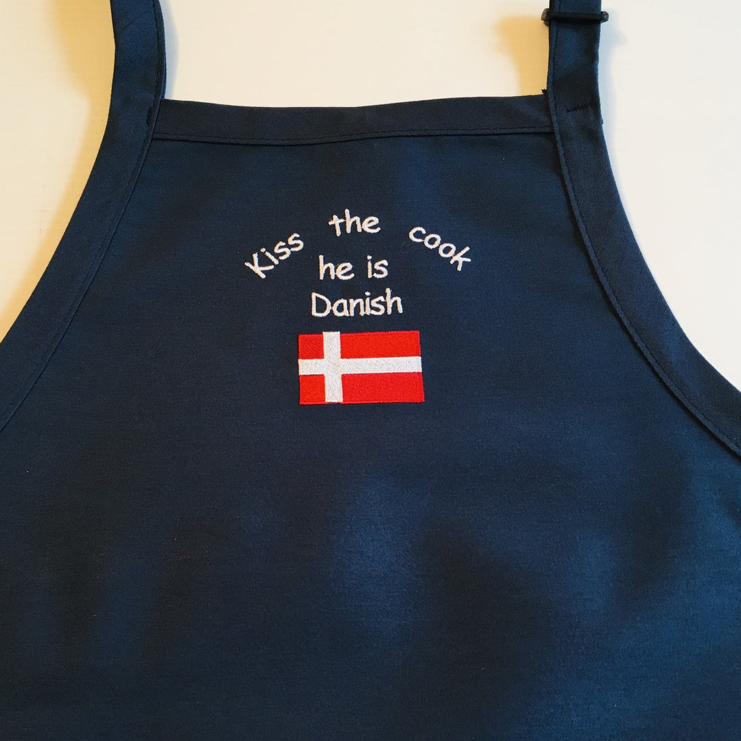 Apron - Embroidered Kiss the Cook he is Swedish, Finnish, Norwegian or Danish