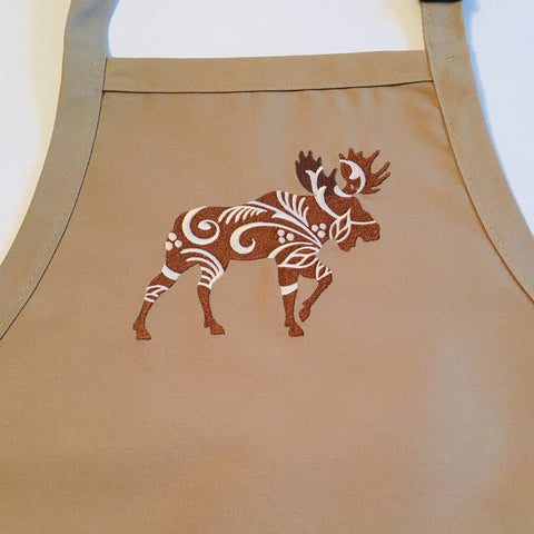 Apron - Embroidered Rosemaling Moose