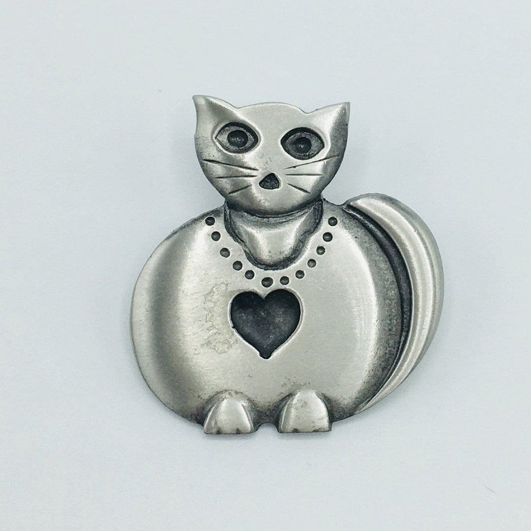 Swedish Pewter Cat with heart Pin