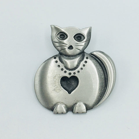 Swedish Pewter Cat with heart Pin