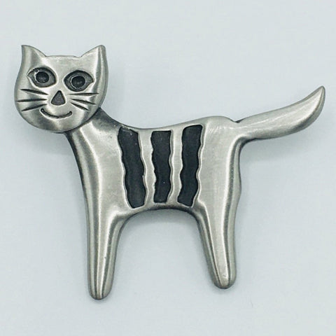Swedish Pewter Cat with Stripes Pin