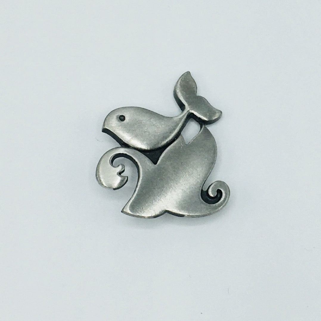 Swedish Pewter Whale on Wave Pin