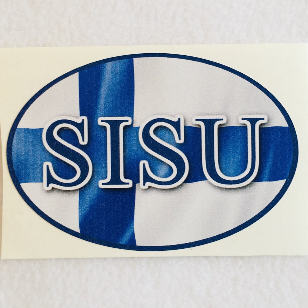 Oval decal - Finland flag with Sisu