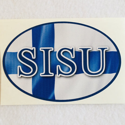 Oval decal - Finland flag with Sisu