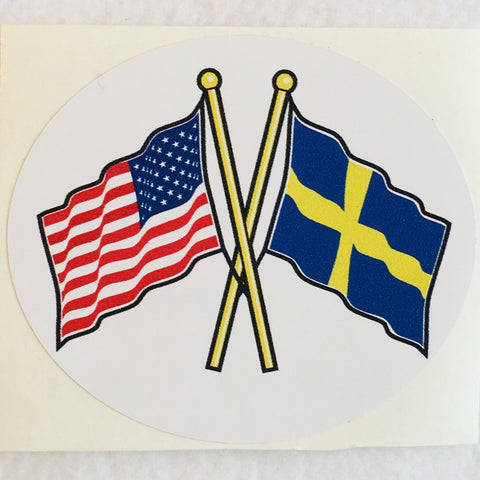 Oval Decal - Sweden & USA crossed flags