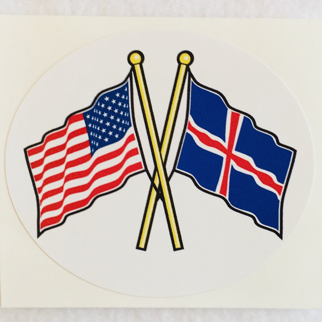 Oval Decal - Iceland & USA crossed flags